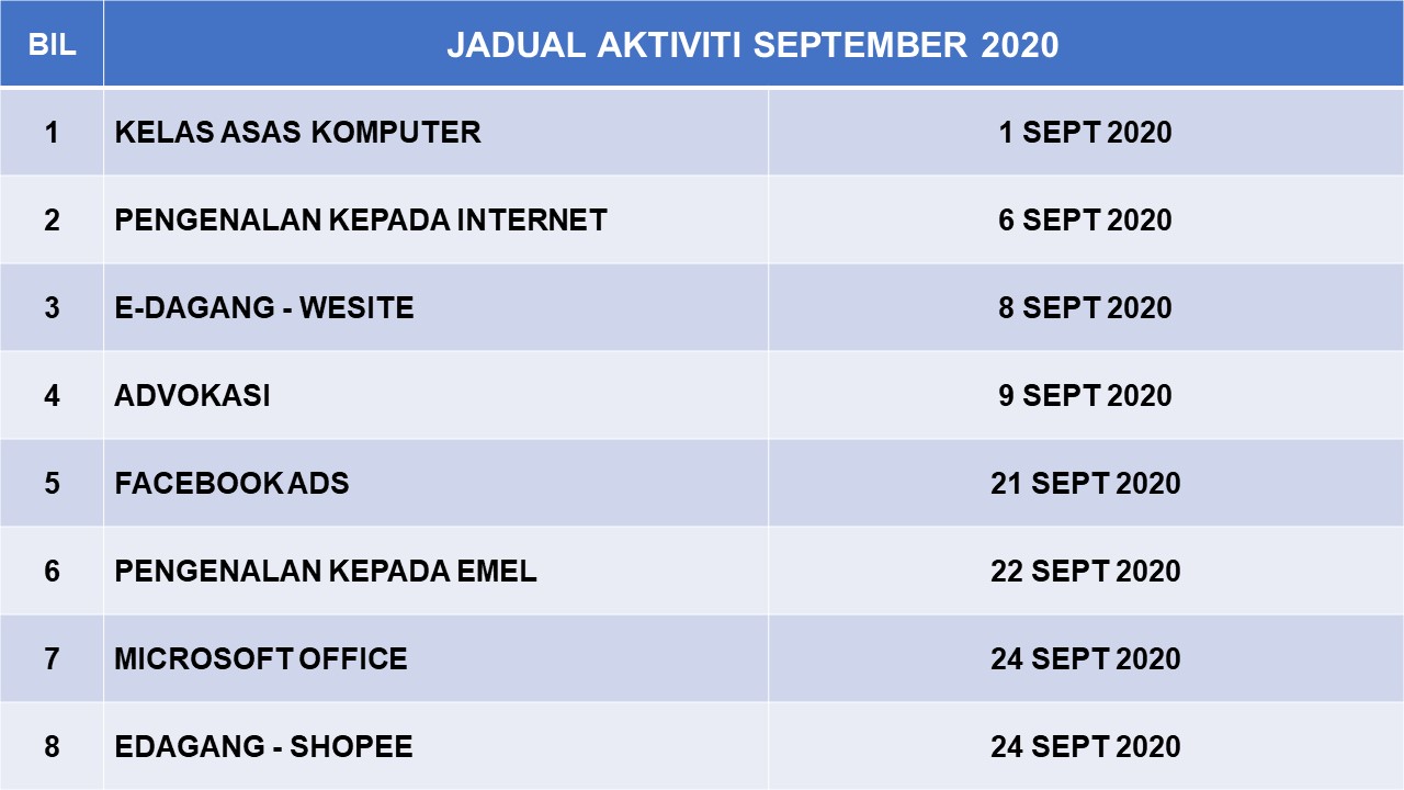 9. JADUAL AKTIVITI SEPTEMBER 2020